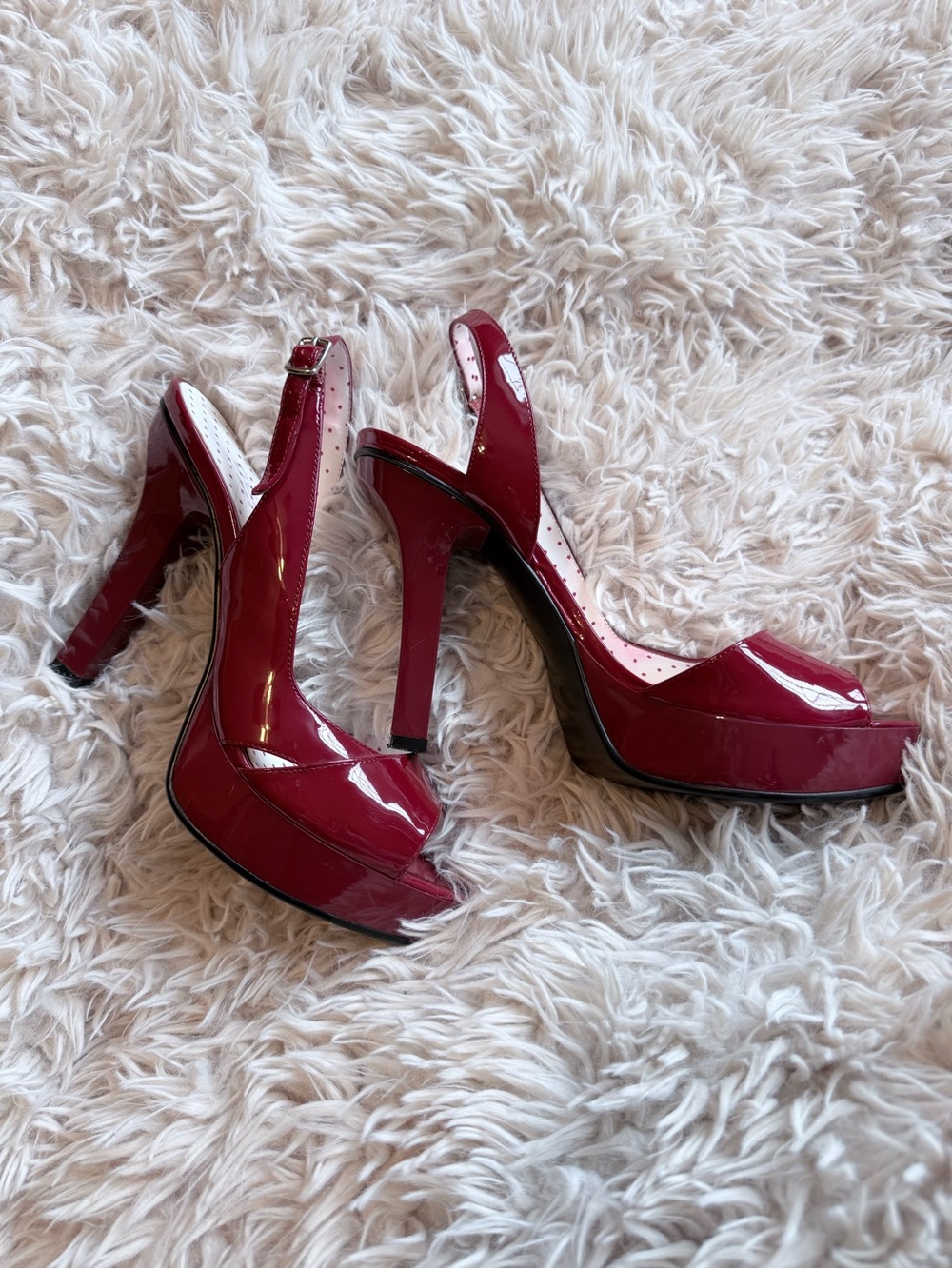 Guess Women's Patent Platform Slingback Heels in Deep Red